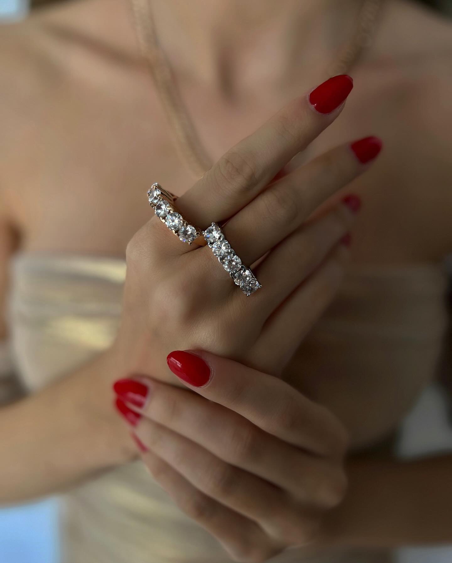 Large row of diamond accents, a statement ring that dazzles with timeless brilliance.