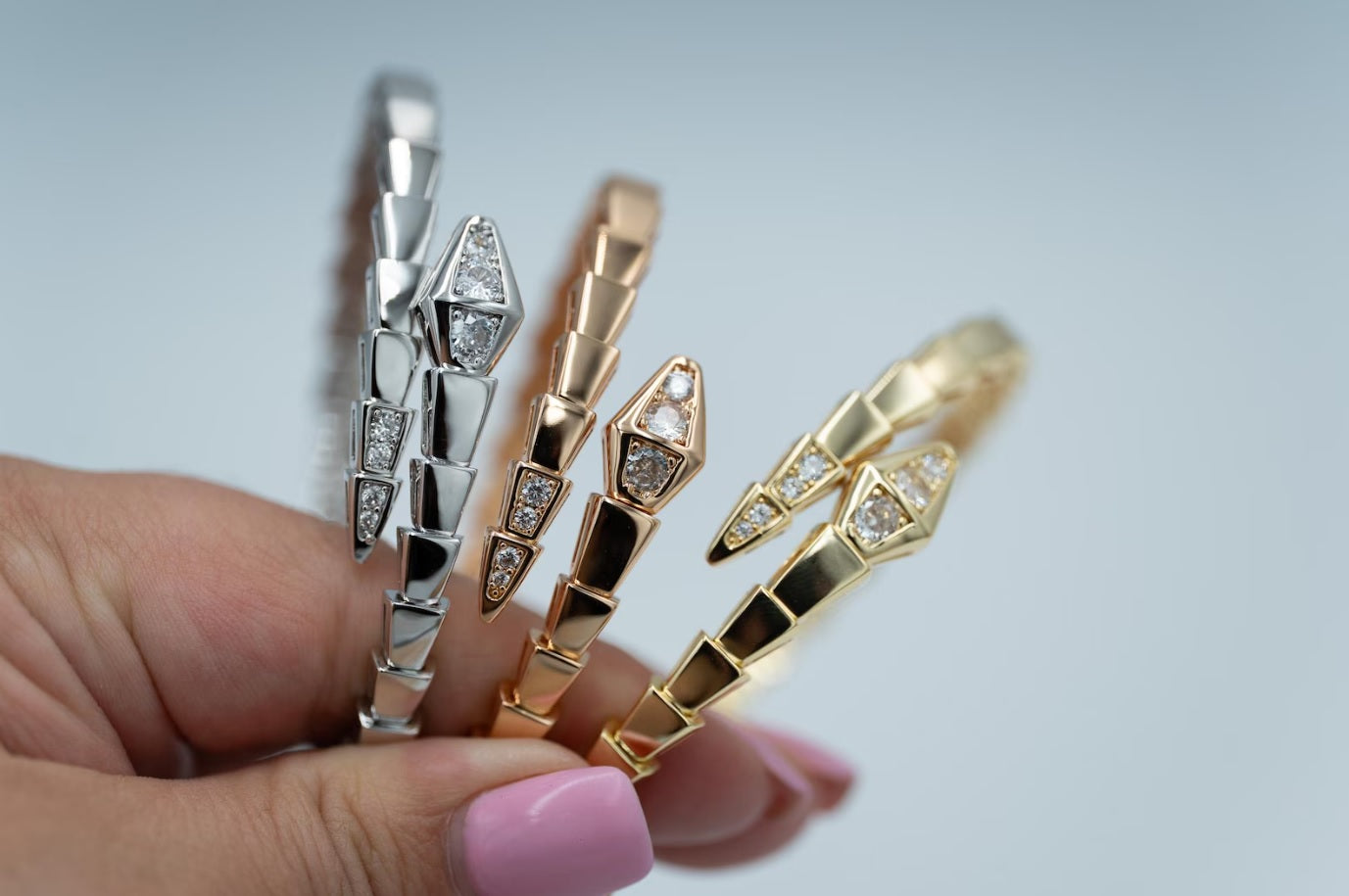 Serpenti CZ Diamond Bangle 925 Silver Gold Plated