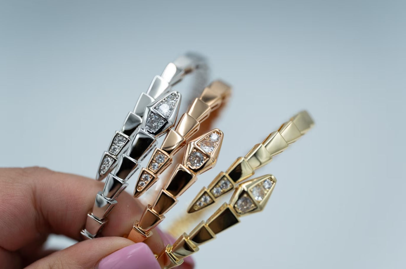 Serpenti CZ Diamond Bangle 925 Silver Gold Plated