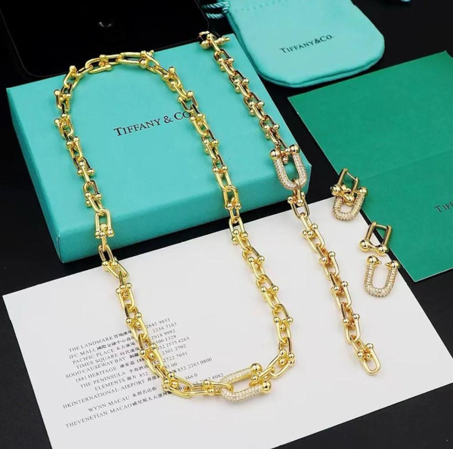 Vintage Gold One Diamond Necklace Bracelet Earring - Fashionable 18K Gold Plated