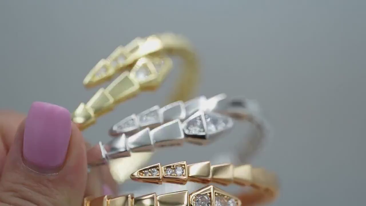 Serpenti CZ Diamond Bangle 925 Silver Gold Plated